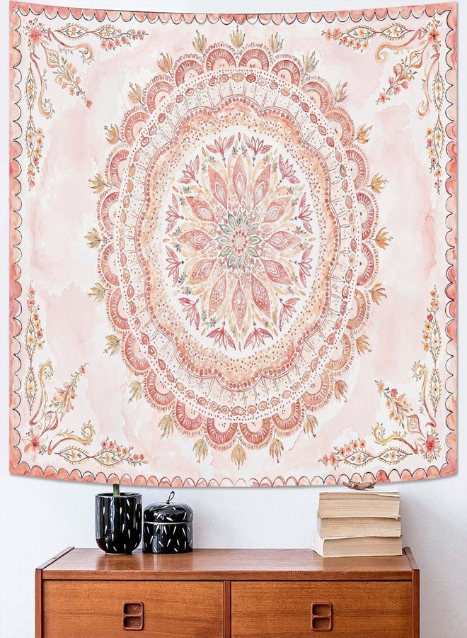 Fowocu Boho Floral Mandala Tapestry Wall Hanging Pink Bohemian Flower Medallion Tapestry Aesthetic Watercolor Hippie Indian Small Tapestries for Bedroom Living Room Dorm Decor 40 x 30 Inch - Image 4
